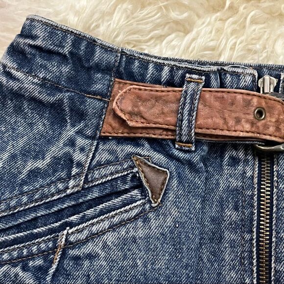Vintage 80’s Weathered Blues Acid Wash Denim Zip Skirt 27 - Picture 4 of 7